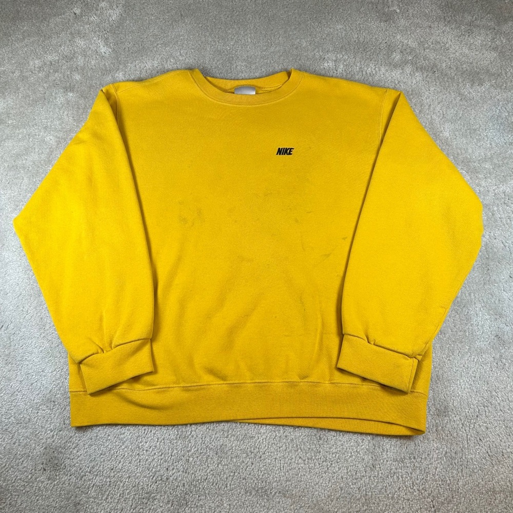 Vintage Y2K Nike Sweatshirt Mens XL Yellow Crewneck Embroidered Logo Pullover
